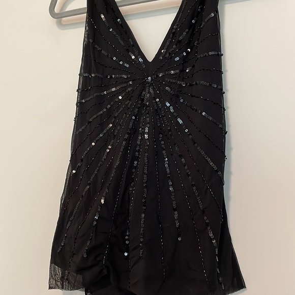 Y2K BCBG black sheer sequin drape halter top sz M - Picture 2 of 5